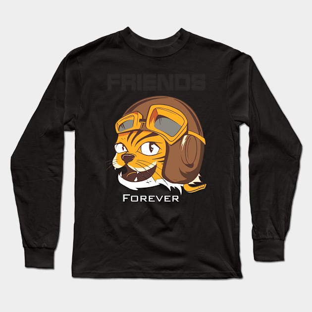 Tiger wearing vintage flying helmet's and goggles. Long Sleeve T-Shirt by AJ techDesigns